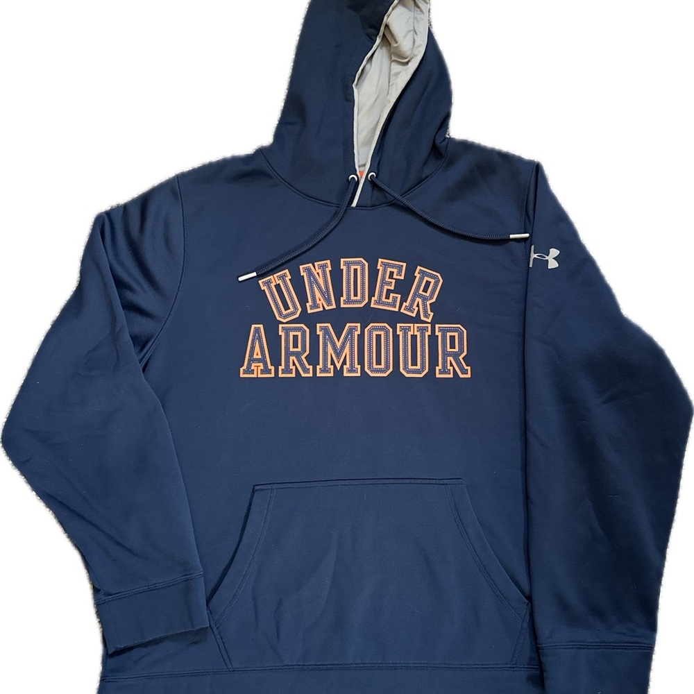 Under Armour Men's Navy Zip-Up Style Hoodie with Orange Logo
